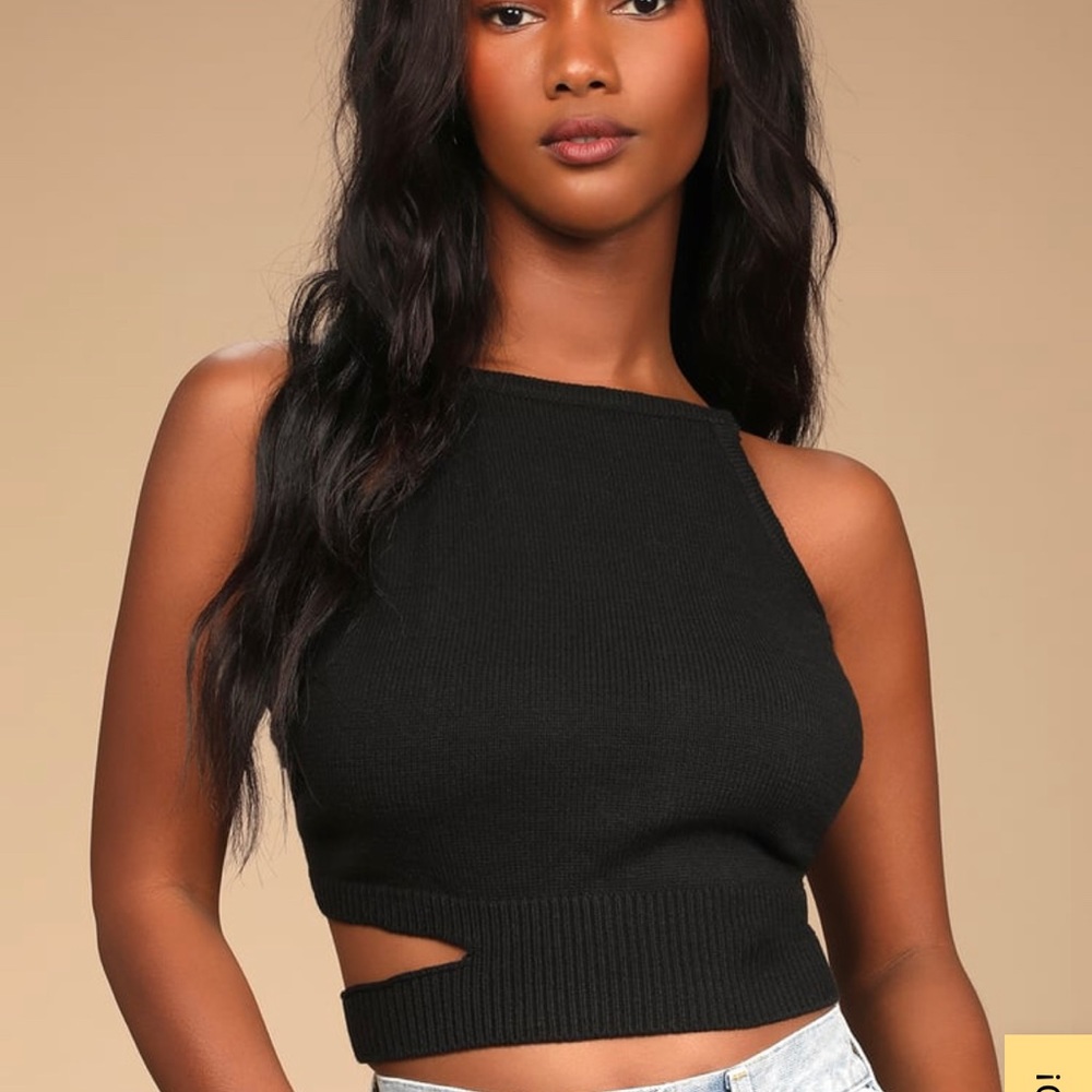 Instant Confidence Black Cutout Tie-Back Sweater Tank